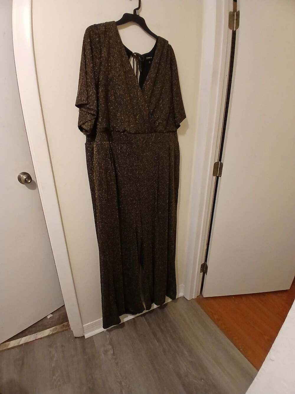 Torrid Black and Gold Metallic Shimmer Jumpsuit Size 4
